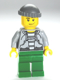 LEGO cty0288 Police - Jail Prisoner 60675 Hoodie over Prison Stripes, Green Legs, Dark Bluish Gray Knit Cap