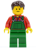 LEGO cty0521 Overalls Farmer Green, Dark Brown Short Tousled Hair, Standard Grin